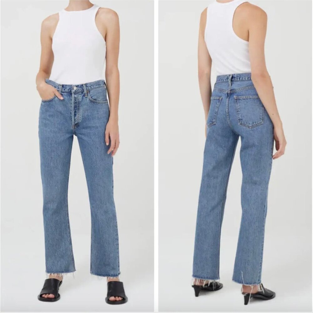AGOLDE Static High-rise Distressed Boot-cut Crop Jeans
